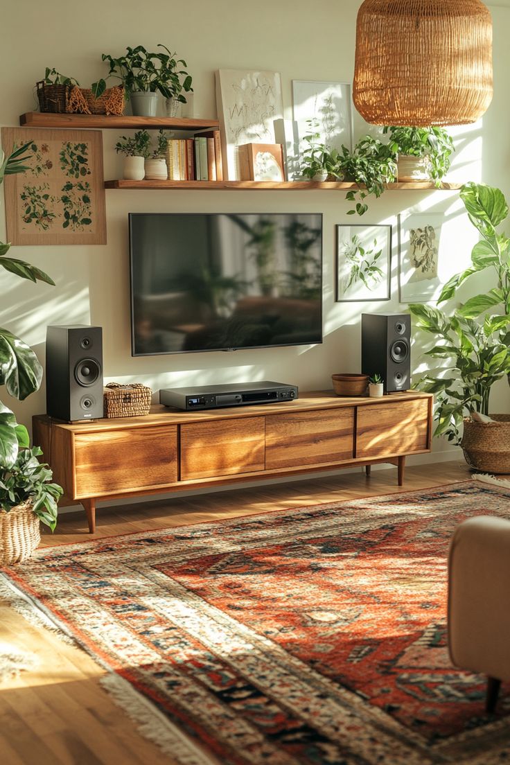 mueble tv de madera boho
