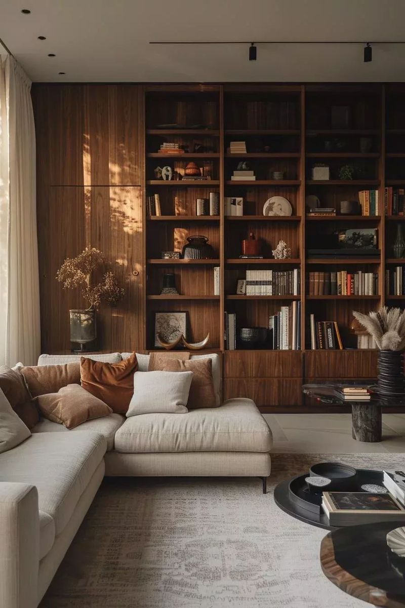 estanteria de madera para libros en madera de nogal