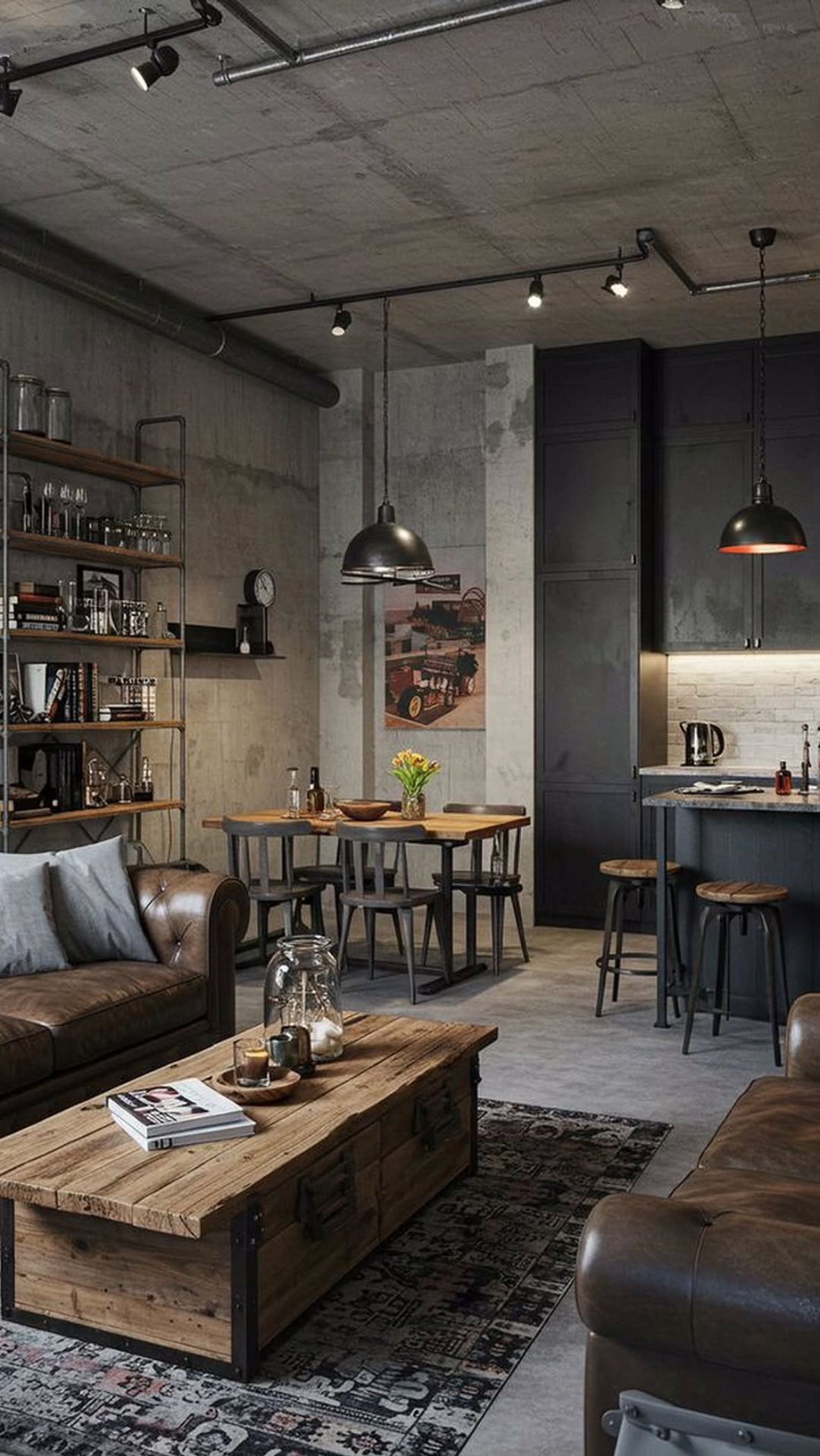 comedor a medida diseño industrial con metal y madera