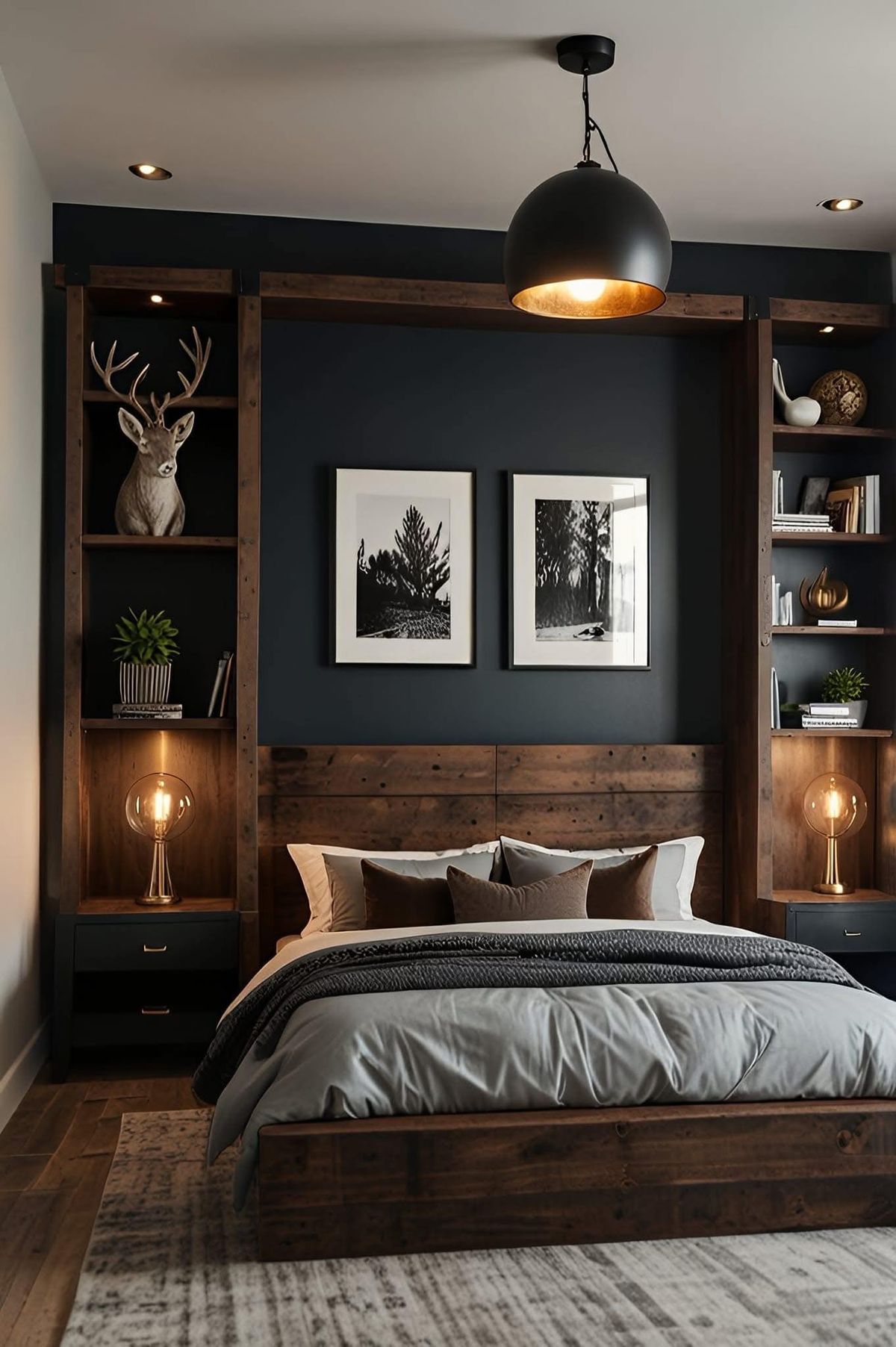 cabezal de cama de madera oscura a medida