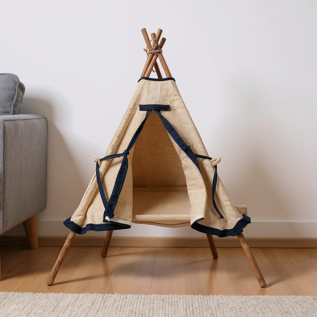 teepee cama para gatos de algodón en el comedor